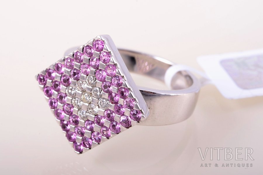 a ring, gold, 14 К standard, 8.17 g., the size of the ring 17, diamonds, pink sapphire
