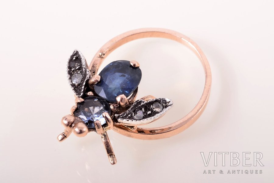 a ring, "Fly", gold, 500 standard, 3.27 g., the size of the ring 16, diamond, sapphire