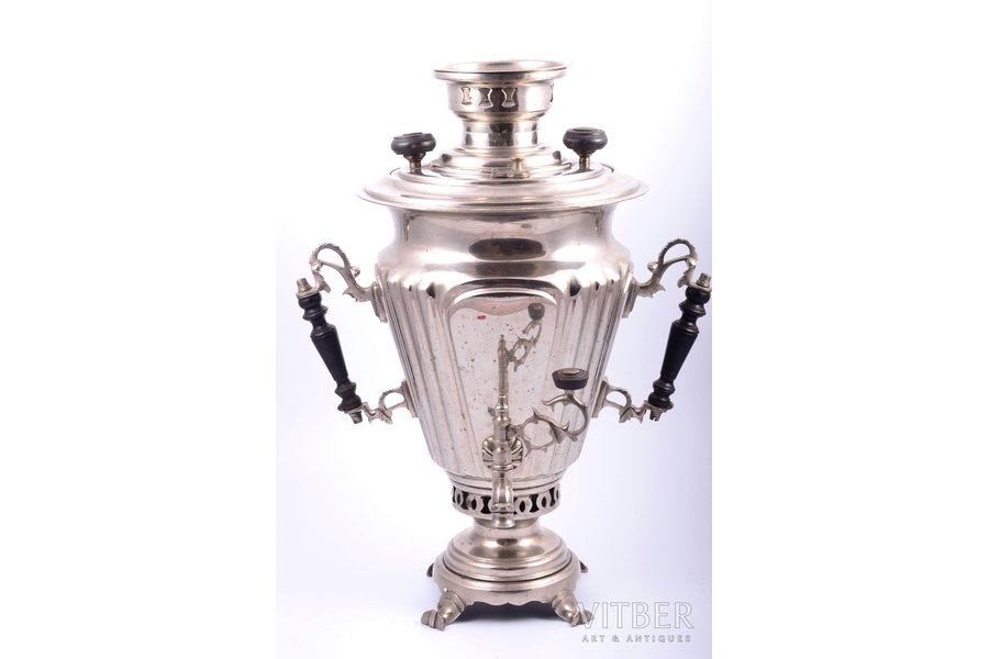 samovar, E.V. Salishyev, Tula, brass, nickel plating, Russia, the beginning of the 20th cent., h 43.9 cm, weight 4100 g, shape "faceted wineglass"