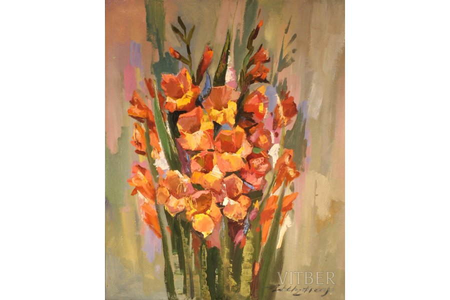 Uzticis Valters (1914 - 1991), Gladiolus, 1990, carton, oil, 69 x 56 cm