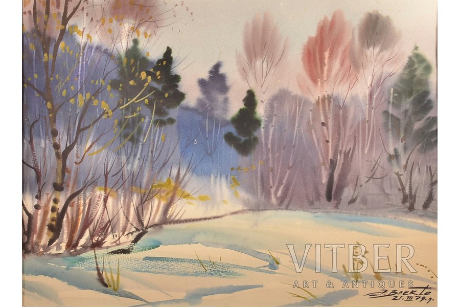 Бректе Янис (1920-1985), Зима, 1979 г., бумага, акварель, 33.5 x 45.5 см