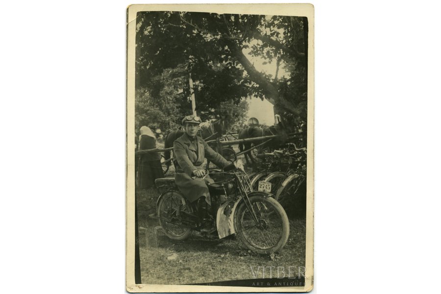fotogrāfija, pārbrauciens Tukums-Talsi ar motocikliem, Latvija, 20. gs. sākums, 14x9 cm