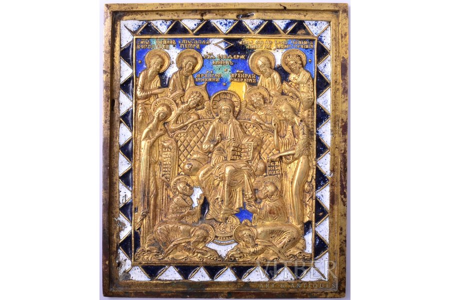 icon, Christ the Pantocrator on the Throne, copper alloy, 6-color enamel, Russia, the border of the 19th and the 20th centuries, 13 x 10.7 x 0.5 cm, 351.10 g.