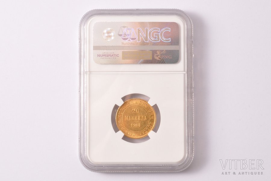 20 markas, 1904 g., L, zelts, Krievijas Impērija, Somija, 6.45 g, Ø 21.3 mm, MS 62