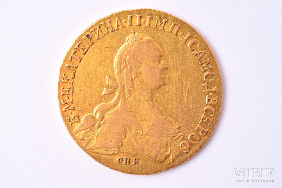 10 рублей, 1776 г., СПБ, золото, Российская империя, 13.05 г, Ø 29.9 мм, VF