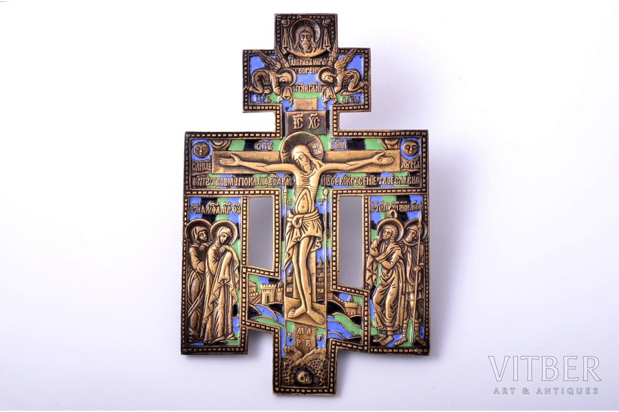 cross, The Crucifixion of Christ, copper alloy, 3-color enamel, Russia, Moscow 1840-ties, 22.6 x 14.7 x 0.6 cm, 624.20 g.