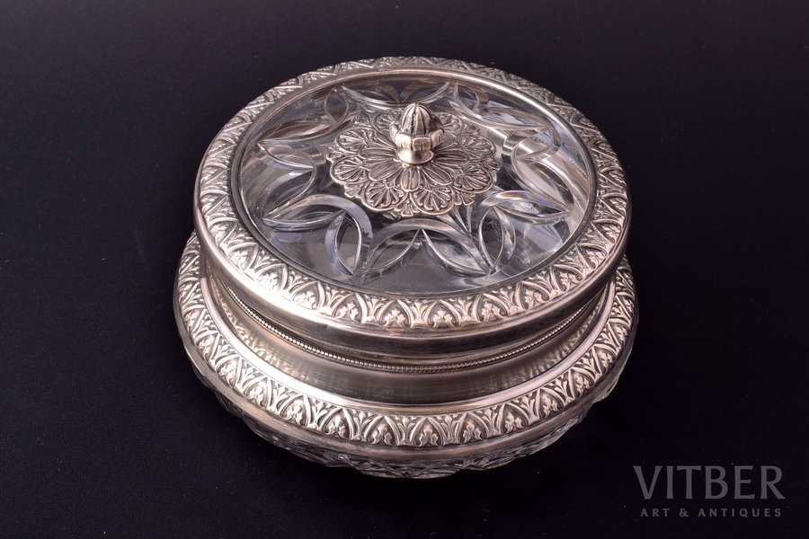 sugar-bowl, silver, 950 standard, total weight of item 781.80, glass, h 10.2 cm, France