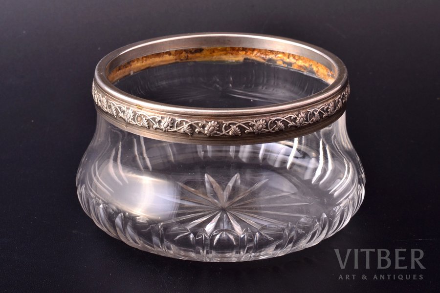 candy-bowl, silver, glass, 950 standard, 238.85 g, Ø 10.9 cm, h 6.1 cm, France