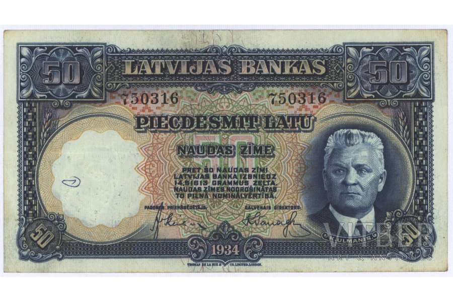 50 lati, banknote, 1934 g., Latvija, G
