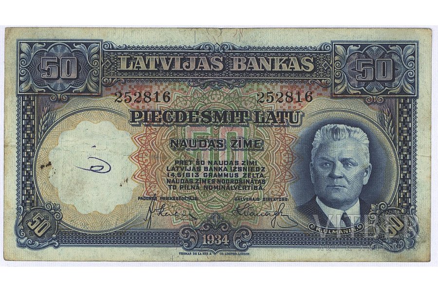 50 lati, banknote, 1934 g., Latvija, G