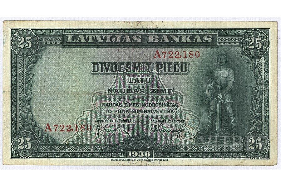 25 латов, банкнота, 1938 г., Латвия, VF