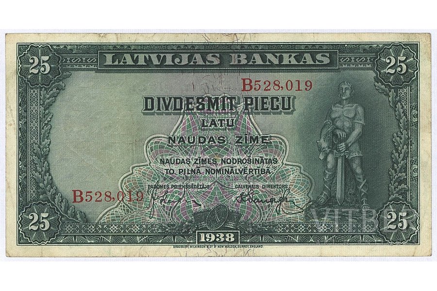 25 lati, banknote, 1938 g., Latvija, XF, VF