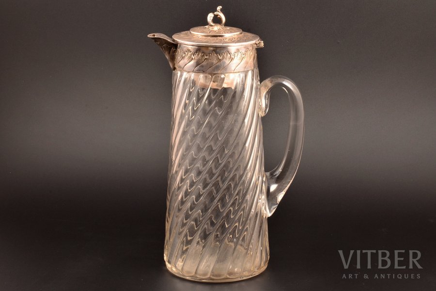carafe, Viktor Saglier, glass, silver plated, France, h 28.7 cm