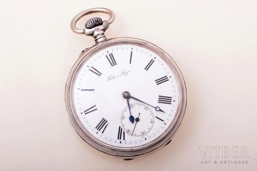 карманные часы, "Павелъ Буре", Российская империя, Швейцария, начало 20-го века, серебро, 84, 875 проба, (общий) 127.5 г, 6.7 x 5.5 см, Ø 48 мм, в рабочем состоянии
