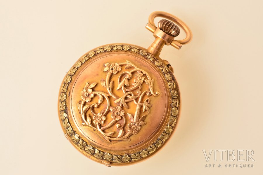 pocket watch, France, gold, 18 K standart, 25.00 g, 3.8 x 2.9 cm, Ø 25 mm