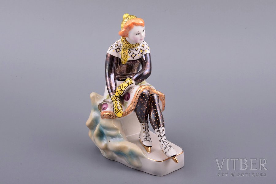 figurine, Skater Girl, porcelain, Riga (Latvia), Riga porcelain factory, signed painter's work, handpainted by Antonina Pashkevich, molder - Oksana Zhnikrup, 14.5 cm