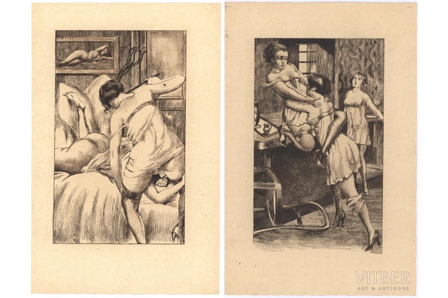 Erotica, a pair, paper, lithograph, 14.4 x 8.7 / 14.5 x 8.7 cm