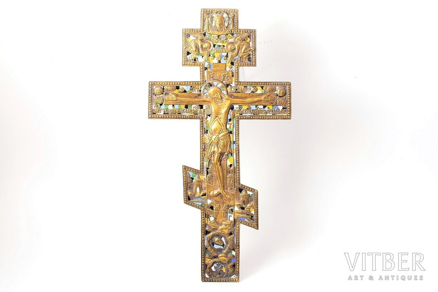 cross, The Crucifixion of Christ, copper alloy, 7-color enamel, Russia, the border of the 19th and the 20th centuries, 36.6 x 19.2 x 0.8 cm, 1022.3 g.