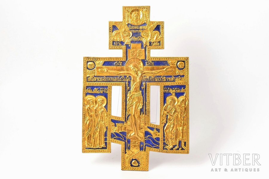 крест, Распятие Христово, медный сплав, 1-цветная эмаль, Российская империя, конец 19-го века, 22.7 x 14.6 x 0.6 см, 617.95 г.