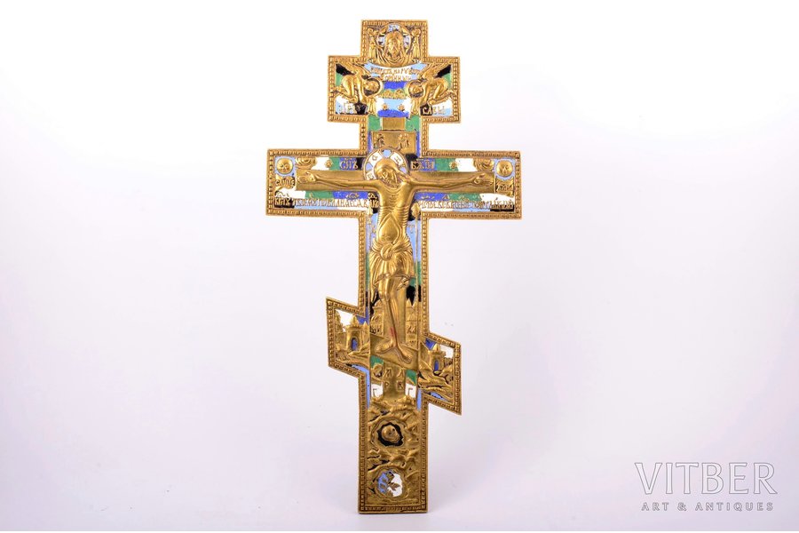 cross, The Crucifixion of Christ, copper alloy, 5-color enamel, Russia, the border of the 19th and the 20th centuries, 38.1 x 19.6 x 0.7 cm, 1322.1 g.
