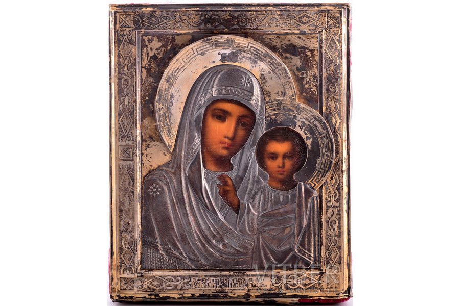 icon, Our Lady of Kazan, board, silver, painting, 84 standart, Russia, 1880-1890, 17.9 x 14.6 x 2.5 cm, 56.90 g. (oklad weight)