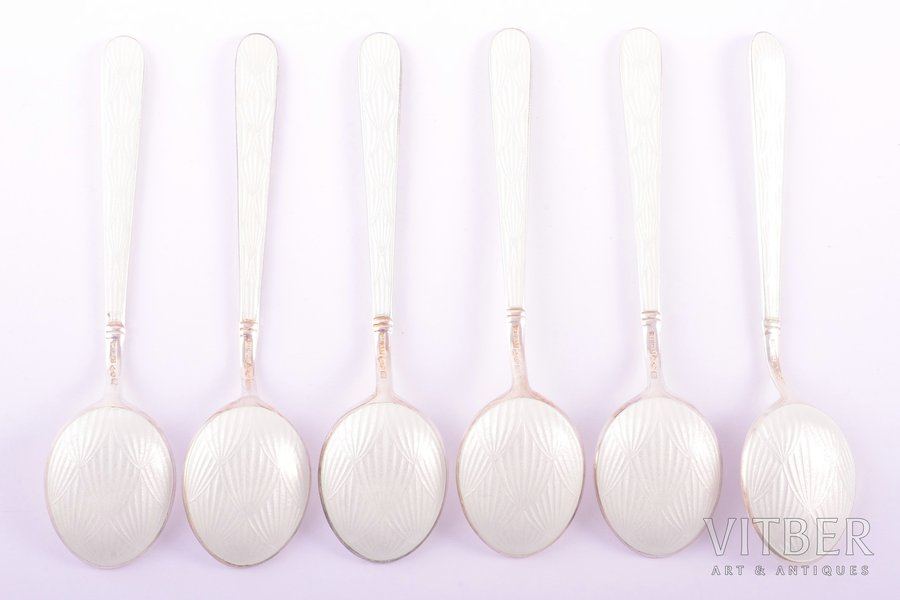 set of coffee spoons, silver, 6 pcs., 925 standard, 78.25 g, enamel, 10 cm, 1976, Finland