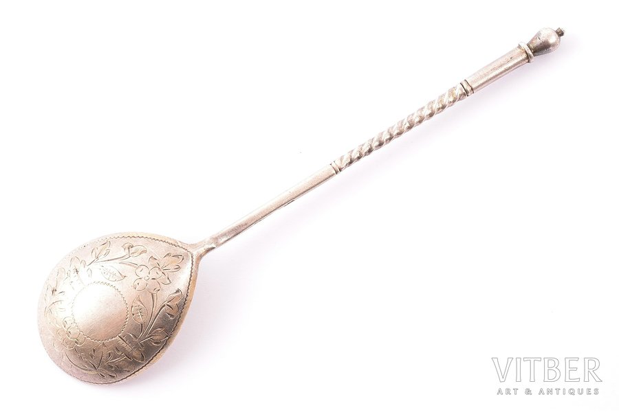 spoon, silver, 84 standard, 29.05 g, engraving, 16.5 cm, by Akimov V., 1891, Moscow, Russia