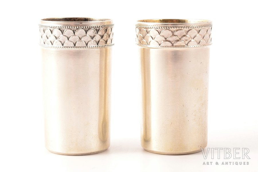 pair of beakers, silver, 84 standard, 53.80 g, h - 5, Ø - 2.9 cm, by Karl Franzevich Fend (Fent), 1899-1908, Moscow, Russia