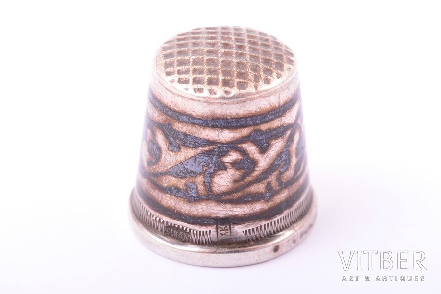 thimble, silver, 875 standard, 4.40 g, niello enamel, h 1.8 cm, Ø 1.8 cm, the 60-70ies of 20th cent., Moscow, USSR