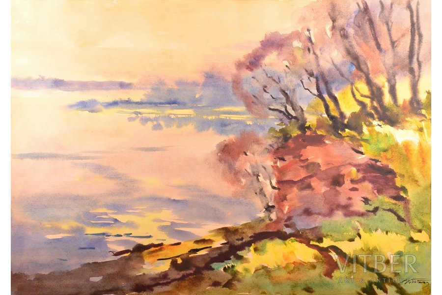 Vinters Edgars (1919-2014), Upes krasts, papīrs, akvarelis, 42.6 x 60.5 cm