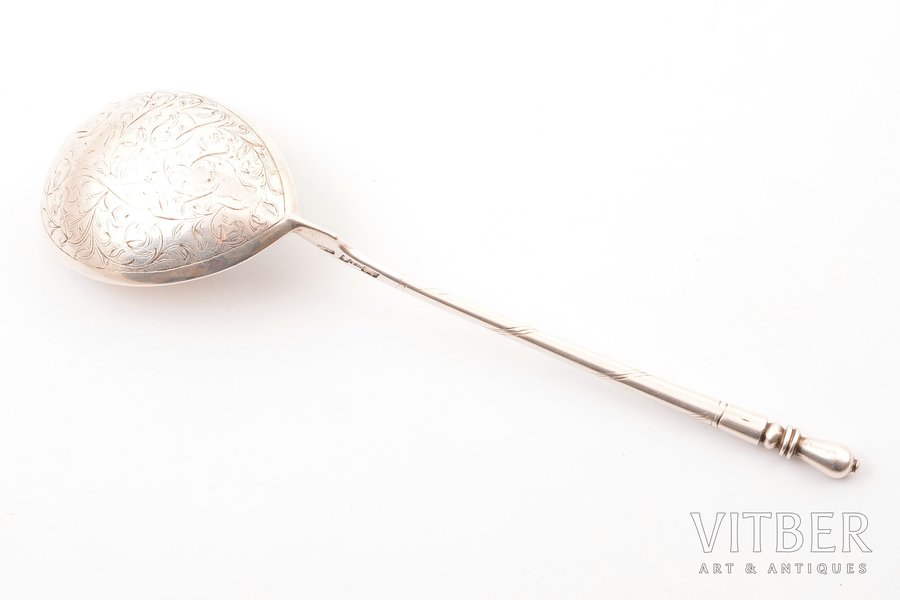 tablespoon, silver, 84 standard, 55.25 g, engraving, 19.8 cm, 1821-1856, Moscow, Russia