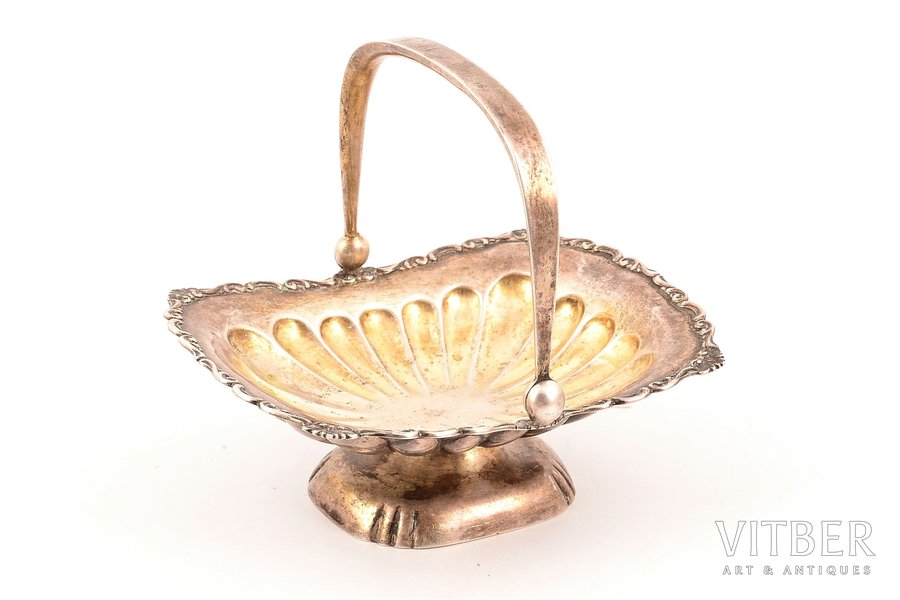 candy-bowl, silver, 875 standard, 102.96 g, 12.5 x 10.2 cm, h (with handle) - 11.1 cm, the 20-30ties of 20th cent., Latvia