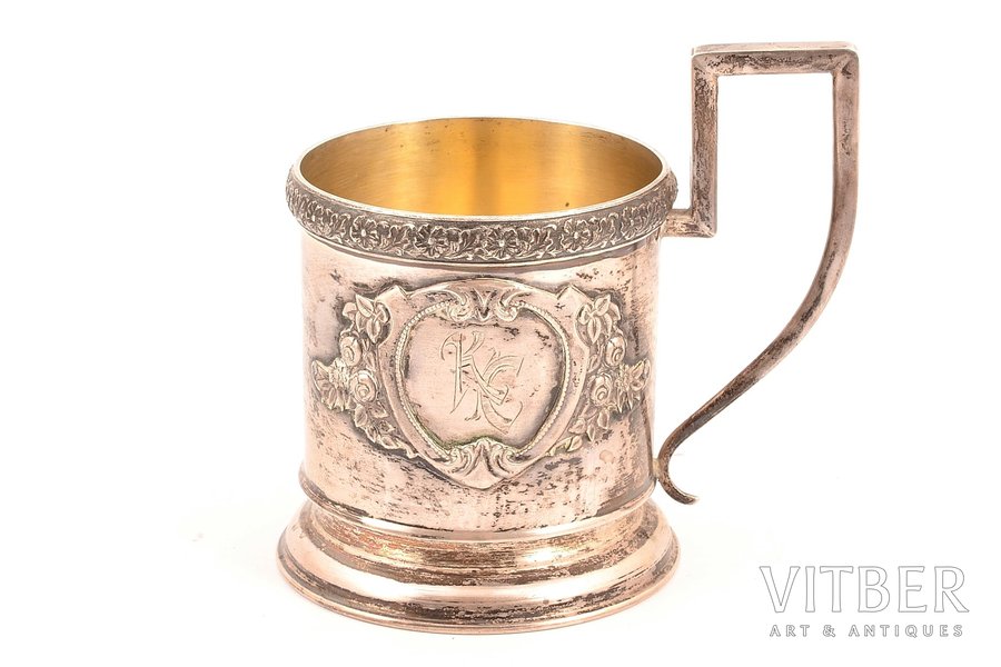 tea glass-holder, silver, 875 standard, 103.55 g, h (with handle) - 9.8 Ø (internal) - 6.5 cm, the 20-30ties of 20th cent., Latvia