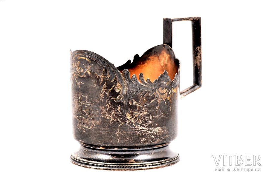 tea glass-holder, silver, 84 standard, 99.25 g, engraving, h (with handle) - 8.7 Ø (internal) - 6.7 cm, by I.Prokofyev, 1899-1908, Moscow, Russia