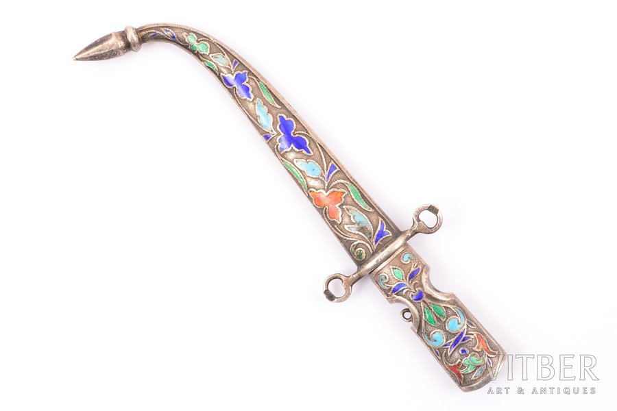 miniature dagger, silver, Qama, 84 standard, 8.05, enamel, total length (with scabbard) - 8.3 cm, length of the blade - 4.4 cm, Russia
