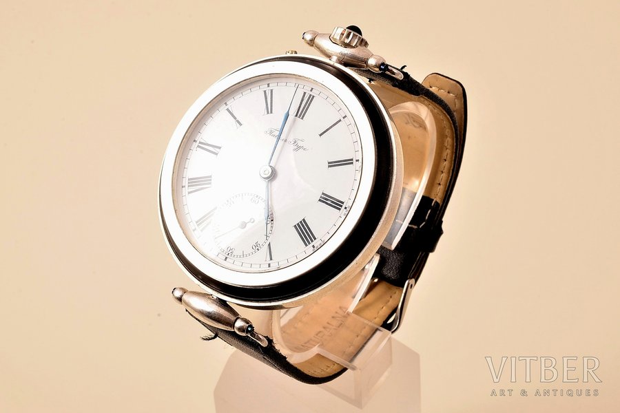 rokas pulkstenis, "Павелъ Буре", Krievijas impērija, 20. gs. sākums, Ø 51 mm, mūsdienu pārtaisīts par rokas pulksteni, sudraba korpuss ar melninājumu, 19. g.s.? darbojas