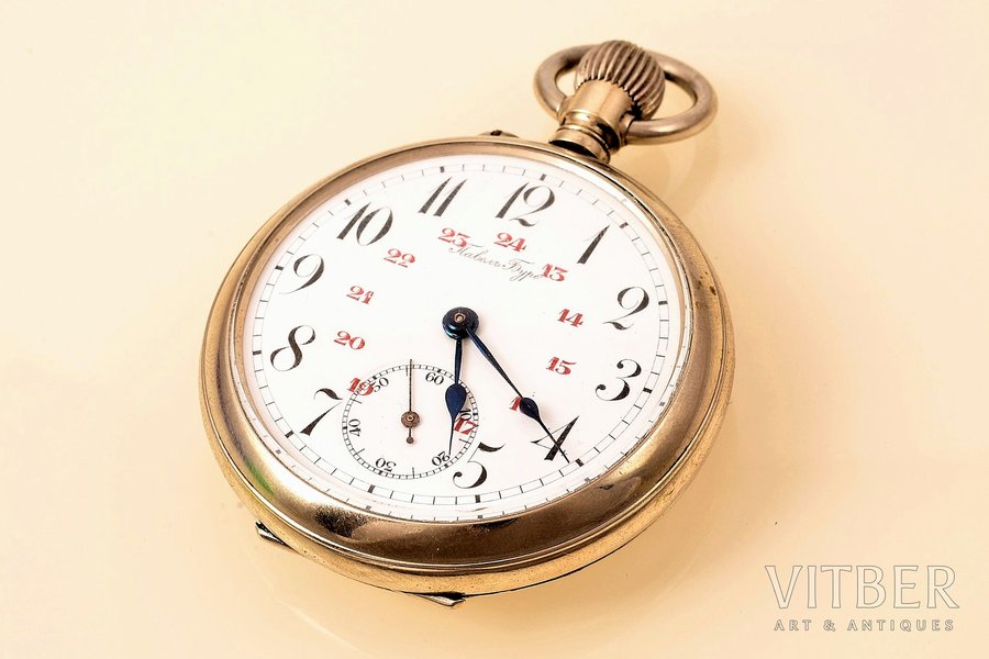 kabatas pulkstenis, "Павелъ Буре", Krievijas impērija, 20. gs. sākums, metāls, Ø 55 mm, mehānisms darbojas labi