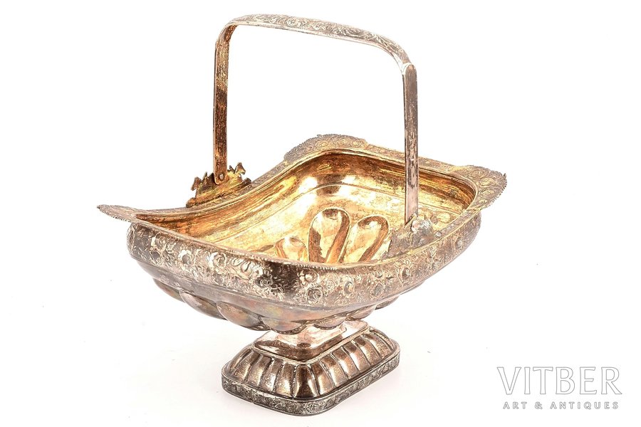 candy-bowl, silver, 84 standard, 332.60 g, gilding, 18.5 x 13.5 cm, h (with handle) -  19.4 cm, 1818-1864, St. Petersburg, Russia