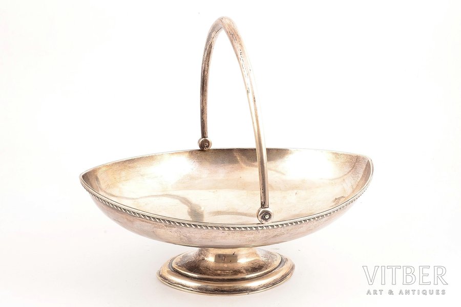 candy-bowl, silver, 84 standard, 644.20 g, 19.4 x 25.7 cm, h (with handle) - 22.9 cm, Nikolay Kemper's workshop, 1894, St. Petersburg, Russia