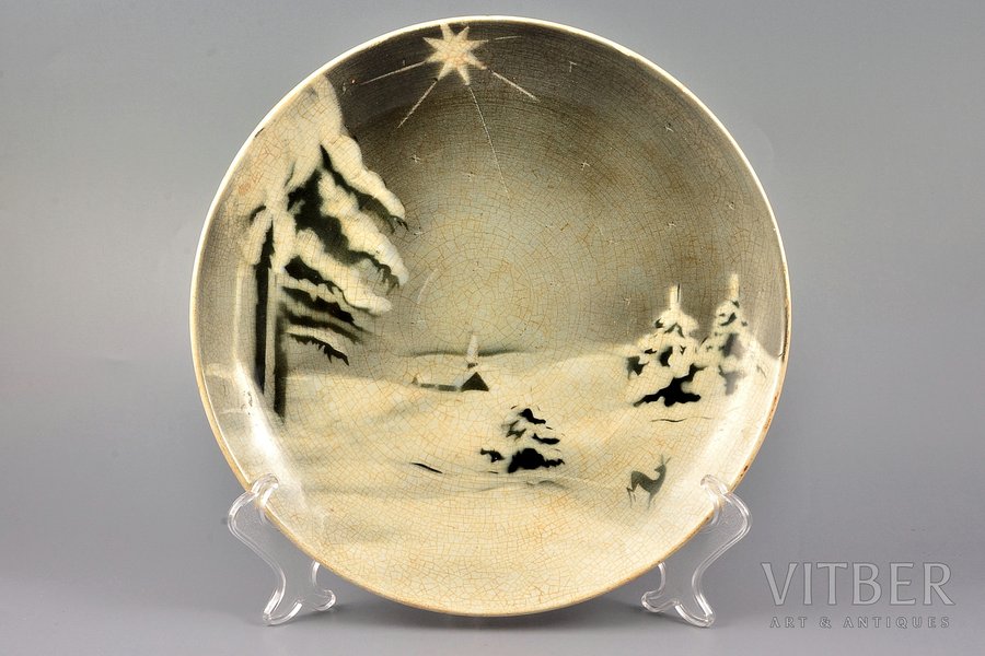 wall plate, Winter, porcelain, J.K. Jessen manufactory, Riga (Latvia), the 30ties of 20th cent., Ø 24.9 cm