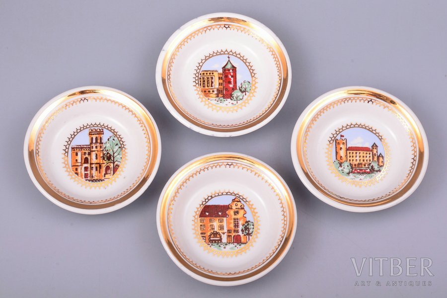 set of jam dishes, author's work - author's decal, porcelain, Rīga porcelain factory, by Betarice Karklina, Riga (Latvia), 1968-1980, Ø 9.7 cm