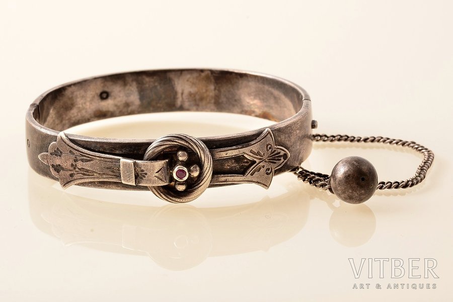 a bracelet, silver, 84 standard, 23.07 g., the diameter of the bracelet 5.7 - 5.3 cm, ruby, 1880-1900, Kostroma, Russia