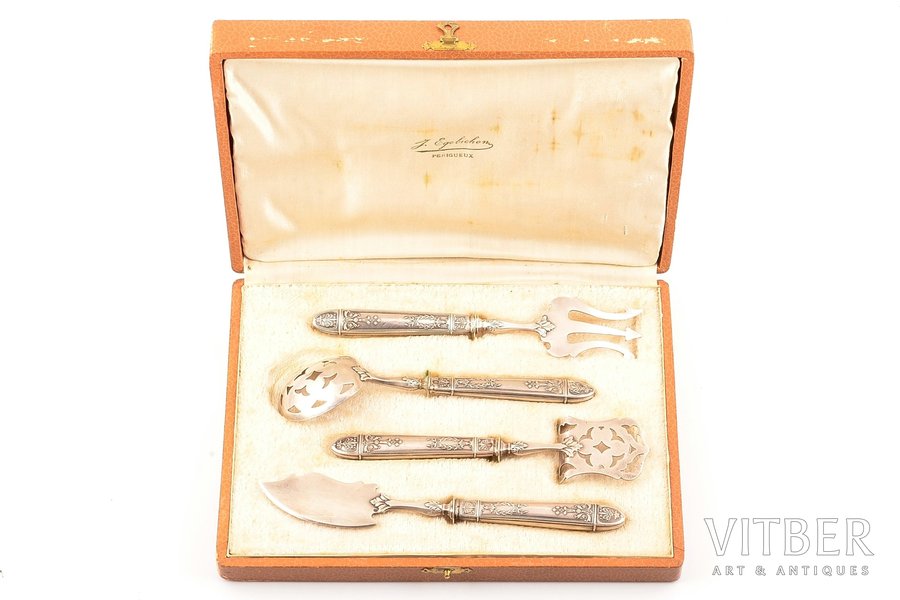 tableware complect, 4 items, 950 standard, 111 g, 16.4, 15.4, 15.6, 17.6 cm, France, in a box