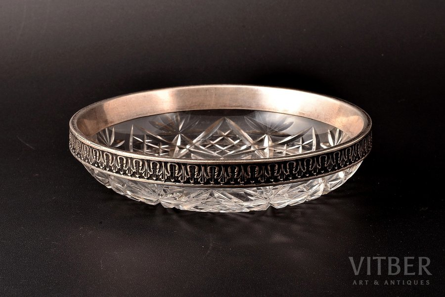 "nut bowl", crystal, silver, 84 standart, Moscow, Russia, the beginning of the 20th cent., Ø - 15.3, h - 3.5 cm, total weight of item  501.00 g, maker's mark not found
