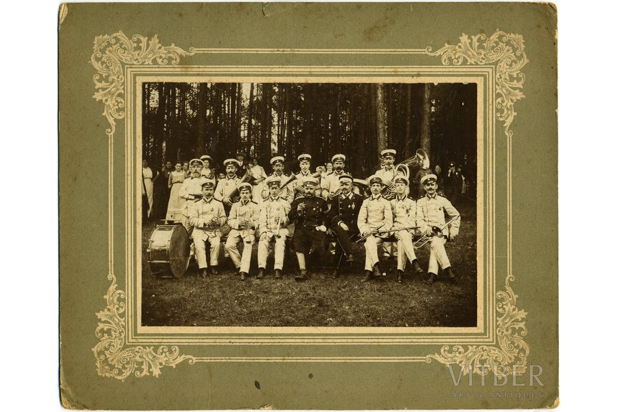 fotogrāfija, militārais orķestris (uz kartona), Krievijas impērija, 20. gs. sākums, 16x11,5 cm