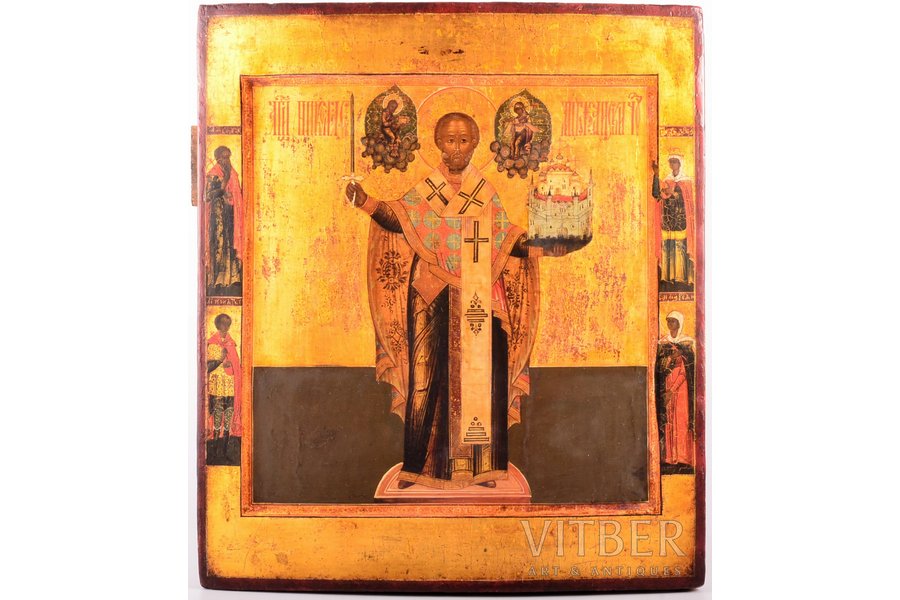 icon, Saint Nicholas of Mozhaysk; painted on gold, board, painting, Russia, the border of the 18th and the 19th centuries, 31.5 x 27.6 x 2.8 cm