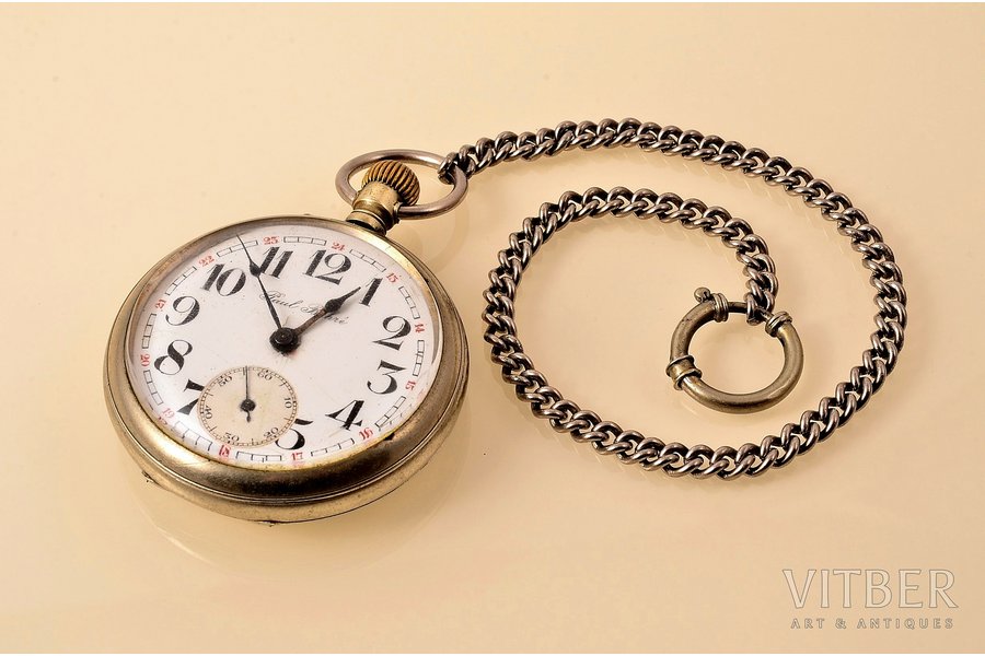 карманные часы, "Paul Buhre", Швейцария, начало 20-го века, металл, 8 x 5.5 см, Ø 47 мм, с гравировкой L.V.Dz-c. (Латвийская железная дорога), механизм работает исправно