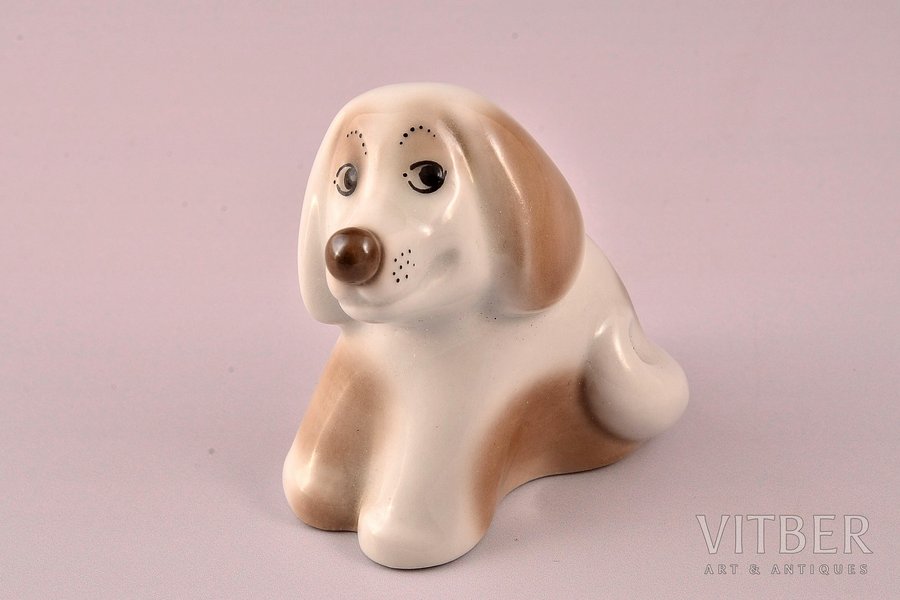 figurine, Dog, porcelain, Riga (Latvia), sculpture's work, handpainted by Valija Dimante, molder - Valija Dimante, 5.4 cm