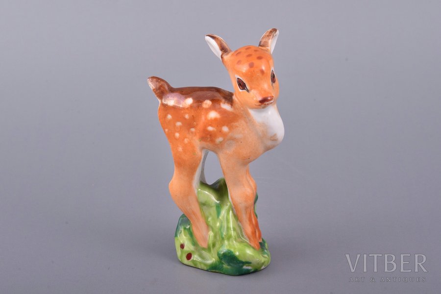 figurine, Deer-cub, porcelain, USSR, LFZ - Lomonosov porcelain factory, molder - Charushin E., the 50ies of 20th cent., 9.1 cm, top grade
