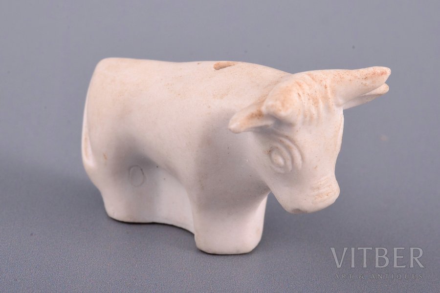 figurine, Bull, porcelain, Riga (Latvia), Riga porcelain factory, author's edition, molder - Aria Tsipruse, the 90ies of 20th cent., the 80ies of 20th cent., 2.5 x 3.5 x 2 cm